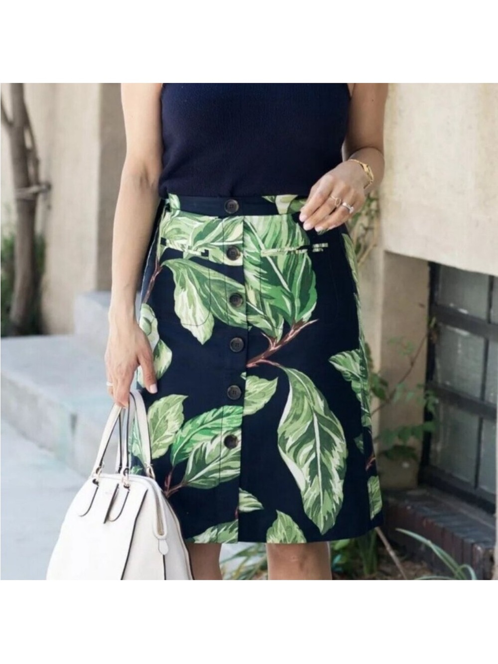 Ann Taylor petite Tropical Leaf Button-Front Skirt